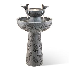 Glitzhome 26"H Two-Tier Birdbath Outdoor Fountain with LED Light