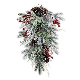 Glitzhome 28" Christmas Flocked Pinecone & Berry Teardrop
