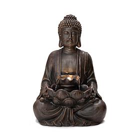 Glitzhome 28.25" Polyresin Buddha Outdoor Fountain w/ Pump and LED