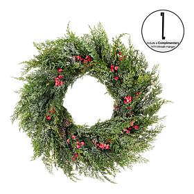 Glitzhome 28"D Christmas Greenery Frosted PE Dripping Wreath with P...