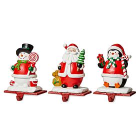 Glitzhome 2PK 6.5in. H Resin Santa, Snowman, Penguin Stocking Holder
