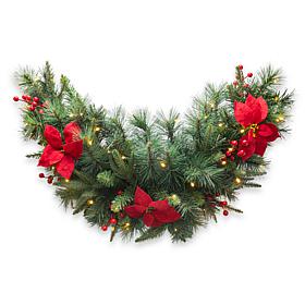 Glitzhome 3' Pre-Lit Pine, Poinsettia and Red Berries Christmas Swag