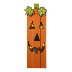 Glitzhome 30in.H Lighted Halloween Wooden Pumpkin Porch Décor