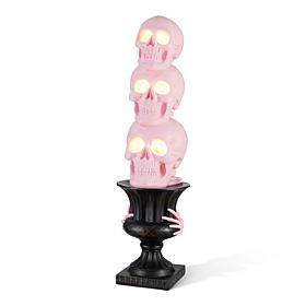 Glitzhome 31.50"H Halloween Light Stacked Pink Skull with Black Urn
