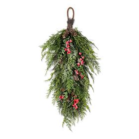 Glitzhome 31.5"H Christmas Greenery Frosted PE Dripping Teardrop wi...