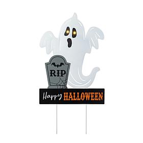 Glitzhome 32.25" Lighted Metal Ghost Tombstone Yard Stake with Timer