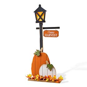 Glitzhome 36"H Fall Lighted Wooden Pumpkin Lamp Post Porch Decor