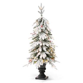 Glitzhome 4' Pre-Lit Flocked Fir Artificial Christmas Tree