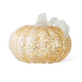 Glitzhome 8.5"D Fall Amber Dots Glass Large Pumpkin