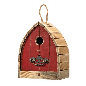 Glitzhome 8.5in H Washed Red Distressed Solid Wood Birdhouse
