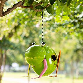 Glitzhome 9" Green Frog Metal Birdhouse with Hanging Chain