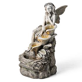 Glitzhome Fairy Outdoor Fountain with LED Lights, 22.75" H