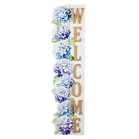 Glitzhome Hydrangea Welcome Porch Sign 42" H x 10.75" L