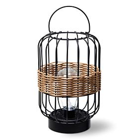 Glitzhome Metal Solar Powered Outdoor Lantern w Edison Bulb, Handle