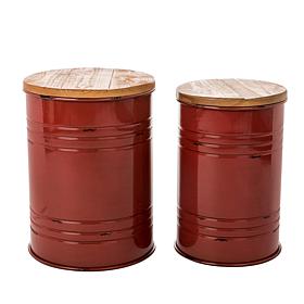 Glitzhome Modern Metal Storage Accent Table/Stool w/ Wood Lid 2-Pack