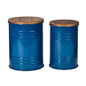 Glitzhome Modern Metal Storage Accent Table/Stool w/ Wood Lid 2-Pack