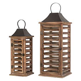 Glitzhome Set of 2 Farmhouse Wooden Shutter Lanterns