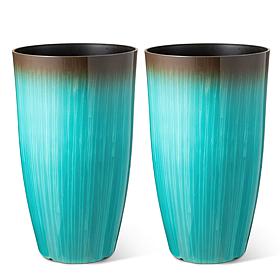Glitzhome Set of 2 Gradient Turquoise Faux Ceramic Plastic Planters