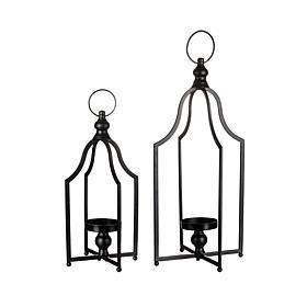 Glitzhome Set of 2 Modern Farmhouse Black Metal Lantern