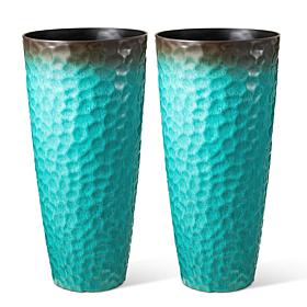 Glitzhome Set of 2 Oversized Turquoise Honeycomb Plastic Planters 31"H