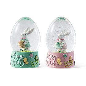 Glitzhome Set of 2 Resin Easter Bunnies Waterglobe