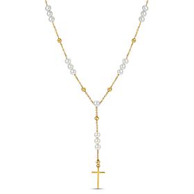 Gold-Plated Cultured Freshwater Pearl Y-Drop Necklace with Cross