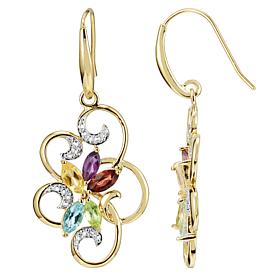 Gold-Plated Multicolor Multigemstone and Diamond Swirl Earrings