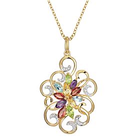 Gold-Plated Multicolor Multigemstone Swirl Pendant with 18" Chain