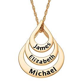 Goldtone Sterling Silver Nesting Teardrop Names Necklace - 3 Names