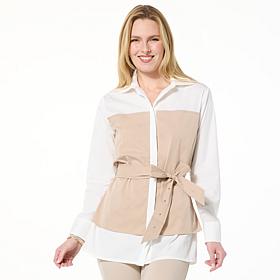 GREY by Jhoan Sebastian Grey Belted Stretch Poplin Top