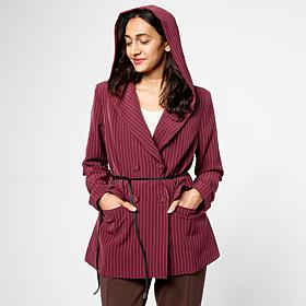 Grey by Jhoan Sebastian Grey Double-Breasted Pinstriped Hooded Blazer