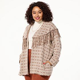 GREY by Jhoan Sebastian Grey Fringed Jacquard Sweater Topper