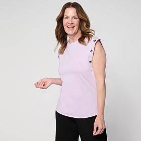 GREY by Jhoan Sebastian Grey Grommet Detail Cap Sleeve Jersey Knit Tee