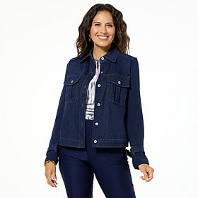 GREY by Jhoan Sebastian Grey Knit Denim Jacket w/Mesh Sweater Sleeve