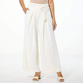 GREY by Jhoan Sebastian Grey Stretch Crepe Twill Wide Leg Trouser Pant