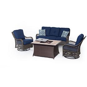 Hanover Orleans 4pc Woven Lounge Set w/Fire Pit Table