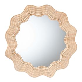 Hasana Coastal Scalloped Rattan Round Wall Mirror