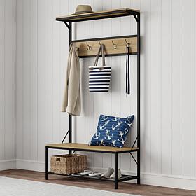 Hastings Home Metal Hall Tree Entryway Storage Bench - Black & Tan