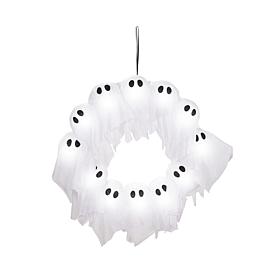 Haunted Hill Farm 2-Ft. Lighted Black & White Ghost Wreath for Indo...