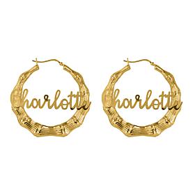 Heights Jewelers Plated Sterling Silver Bamboo Name 2" Hoop Earrings