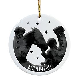 Horse and Rider Personalized Round Ceramic Ornament