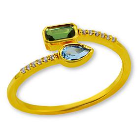 House of Ellure Peridot and Blue Topaz Goldtone Bypass Ring
