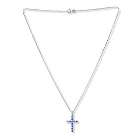 House of Ellure Sterling Silver Sapphire Cross Pendant with 18" Chain