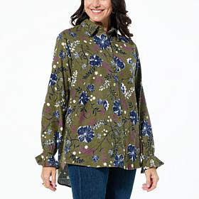 HUE Button-Down Floral Print Nap shirt
