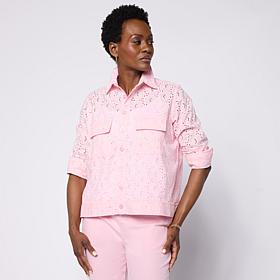 HUE Button-Front Cotton Eyelet Topper