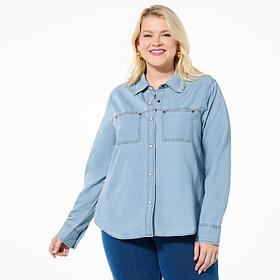 HUE Long Sleeve Button Down Denim Shirt
