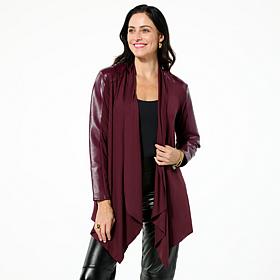 HUE Mixed Media Ponte and Faux Leather Cardigan