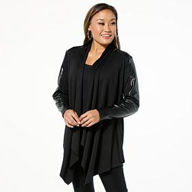 HUE Mixed Media Ponte and Faux Leather Cardigan