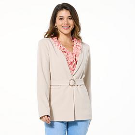 IMAN Global Chic Belted Crepe Knit Blazer