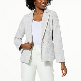 IMAN Global Chic Boucle Blazer with Fringe Trim 